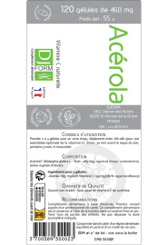 Acérola Bio - Vitamine C Naturelle - 120 Gélules - Djform étiquette