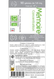 Mémoire concentration avec bacopa 90 gélules étiquettes